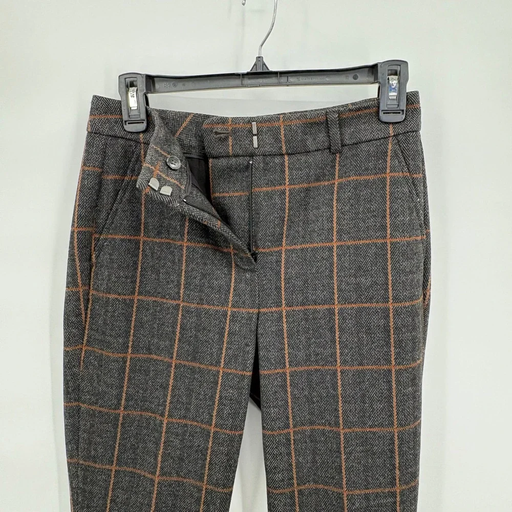 White House Black Market Elle Slim Herringbone Windowpane Pants Gray Rust 2 - Picture 3 of 12